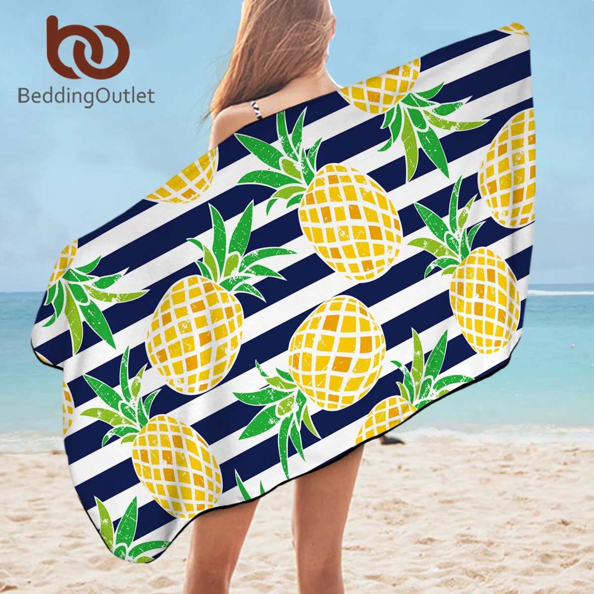 BeddingOutlet Pineapple Bath Towel Tropical Fruit Microfiber Beach Towel Geometric Picnic Mat 75x150cm Purple Serviette Blanket