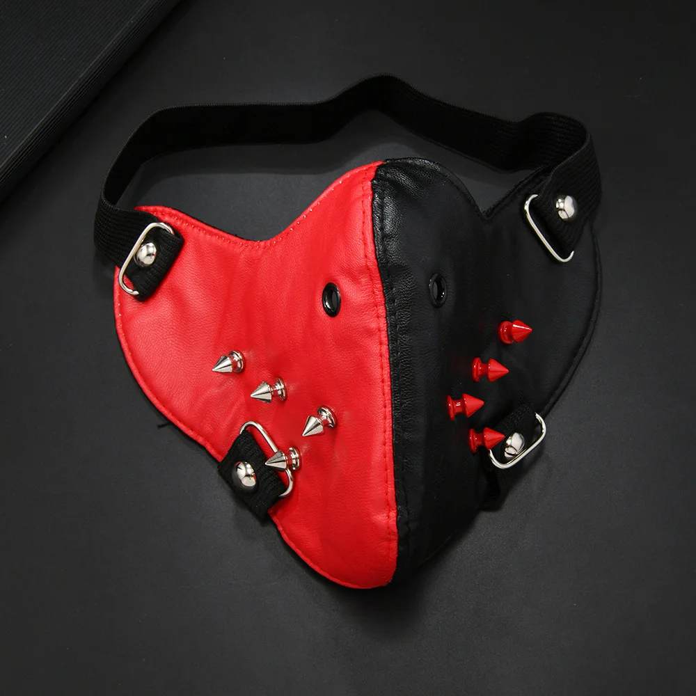 Men Women's Red Black PU Leather Rivet Rock Mask Lady's Breathable Party Cosplay Halloween Mouth-muffle R1547