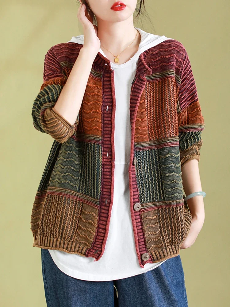 

2023 Winter Fashion Knitwear Womens Luxury Loose Striped Warm Sweaters Ladies Vintage Casual Elegant Big Size Cardigans