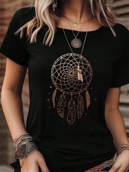Dreamcatcher Printed Women's O-neck T-shirt Summer Daily Casual Women's Short-sleeved Top Outdoor Street Women's Fashion T-shirt 1