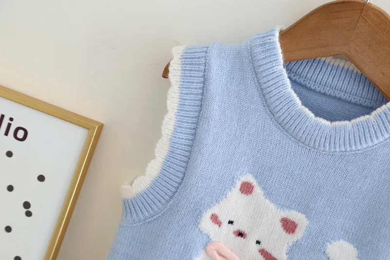 2026 koreanische Trendy Gestrickte Ärmellose Cartoon Katze Stickerei Kinder Mädchen Pullover Weste Feine Stricken Baby Mädchen Sweatshirt Tops Jacke – Detail 8