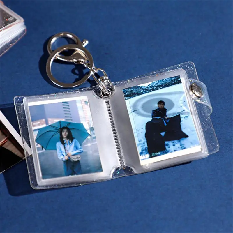 Mini Photo Album Easy To Carry 6.2x5.5cm Little Album Transparent Name Card Holder Memory Keychain Keychain Mini