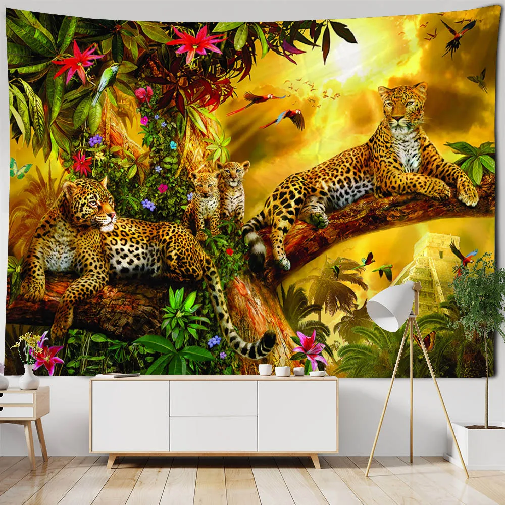 Jungle Tiger Print Wall Tapestry Bedroom Art Decoration Dream Forest Animal Wall Decoration Fantasy Hippie Home