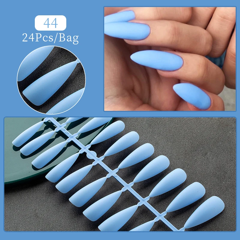 24-Piece Set of Frosted Almond Coffin Press-On Nails - Full Coverage Wearable Nail Art