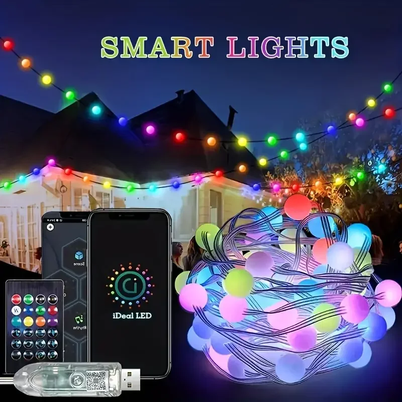 RGBIC LED String Light Waterproof Bluetooth Fairy Lights Music Dream Color Lights APP Control Christmas Tree Lamp Home Decor