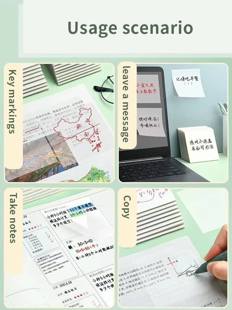 sticky notes 50 Sheets PET Transparent Sticky Notes Perspective Waterproof Clear Fluorescence Memo Pad Stationery School Office Supplies
