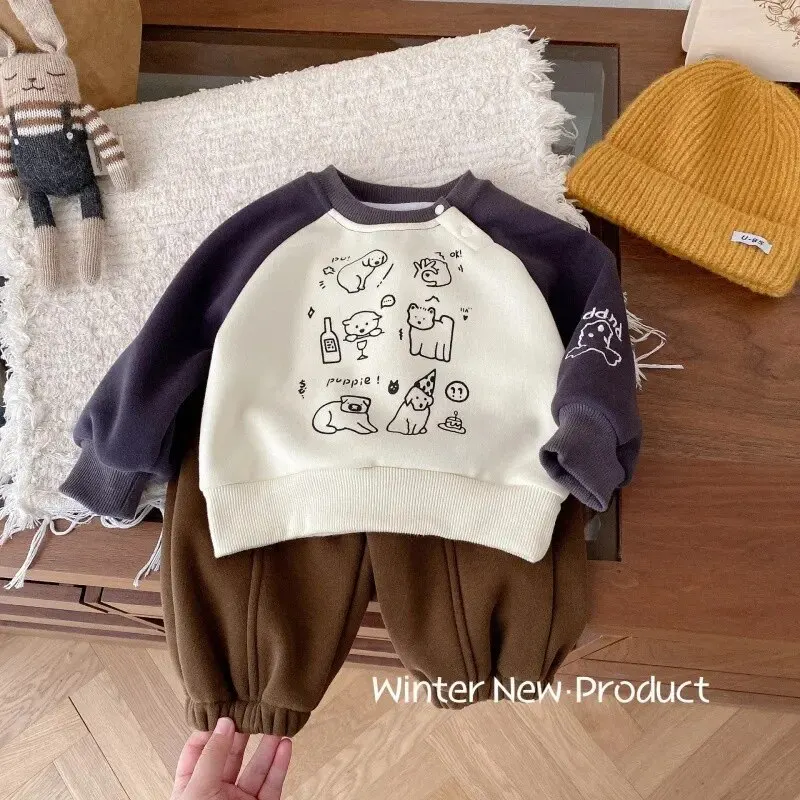 New Baby Boy Winter Hoodie Shirt In Blue & Red Colour Jersey Fleece Stuff From 3 To 9 Years MTIW9926