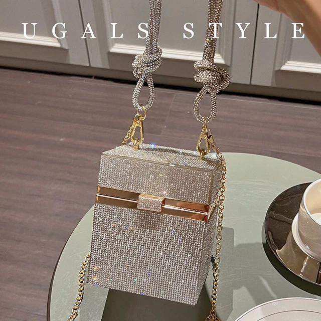 Luxury Glitter Square Box Women's Handbag Shiny Rhinestone Diamond