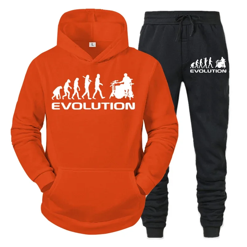 thumbnail image 1 of Sudadera con capucha de moda para hombre y mujer, con estampado de baterista Evolution, divertida y a la moda, con manga larga y pantalones deportivos para otoño, 1 of 5