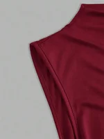 Haut court plissé à col montant pour femmes, couleur unie, basique, sans manches, froncé, Streetwear, été 3