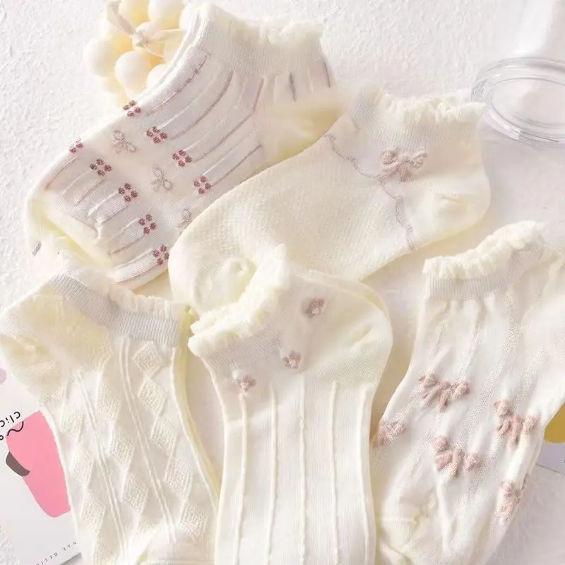 여성 양말 짧은 보트 보이지 않는 Chaussette Femme Skarpety 코튼 발목 Meias 양말, 여성 통기성 Calcetines Mujer, 5 쌍