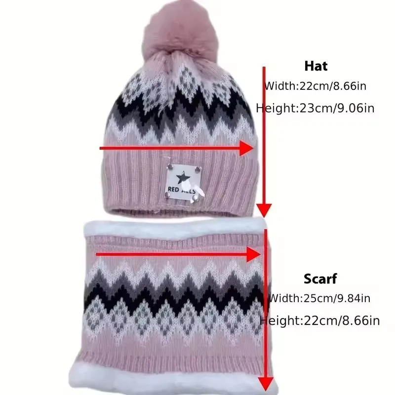 2pcs Set Fleece-Lined Neck Warmer and Hat Combo for Autumn/Winter Outdoor Cycling, Thick Ballknitted Beanie