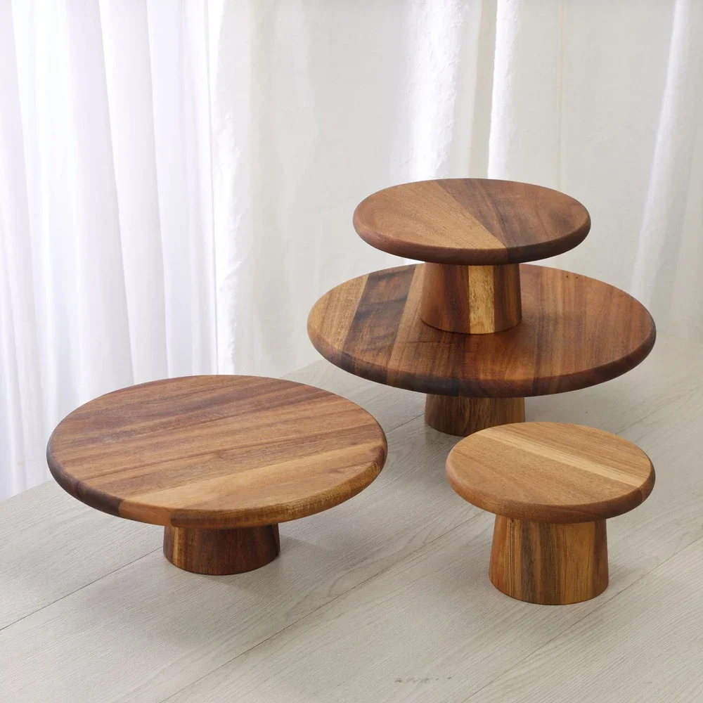 Wood Cake Stand Multiuse Wooden Plate Dessert Stand Afternoon Tea Serving High Tray Cupcake Holder Cakes Table Display Plates Cake Stand Dessert Stand