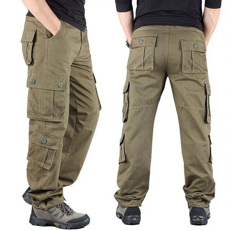 Workwear Straight Loose Casual Pants Men's Multi Pocket Pants Outdoor Outwear Trousers Big Pockets Overalls Size 28-44