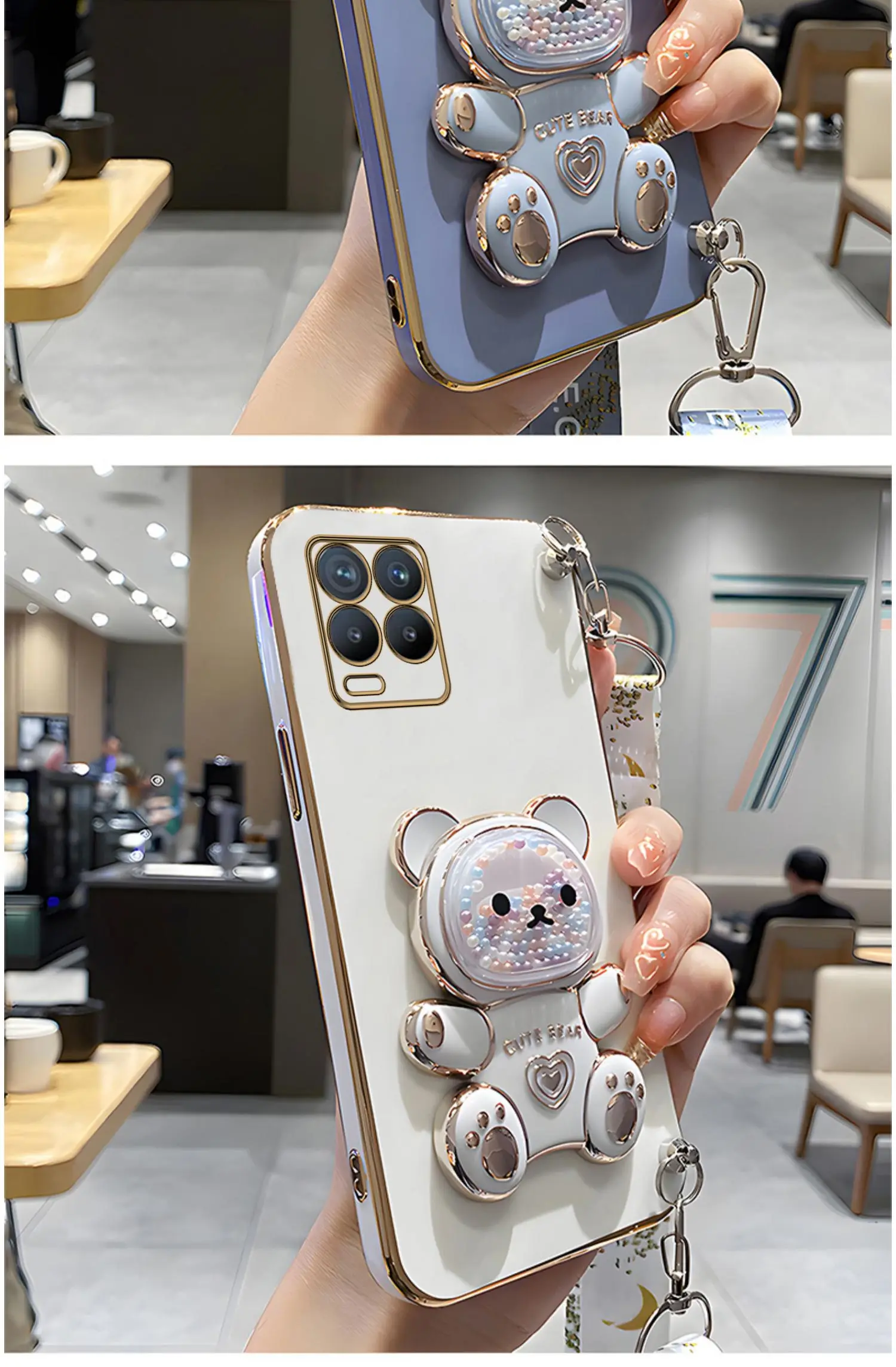 Quicksand – coque de téléphone avec support d'ours, étui avec lanière pour Oppo Realme 8 Pro 5i 6i 8i 9 10, housse de support C20 C11 C21Y C25Y C30 C33_voghion.com