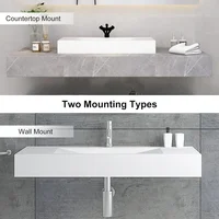 35'' Vessel Sink Wall-Mount Bathroom Sink V-Shaped Floating Sink Stone Resin in Matte White 2