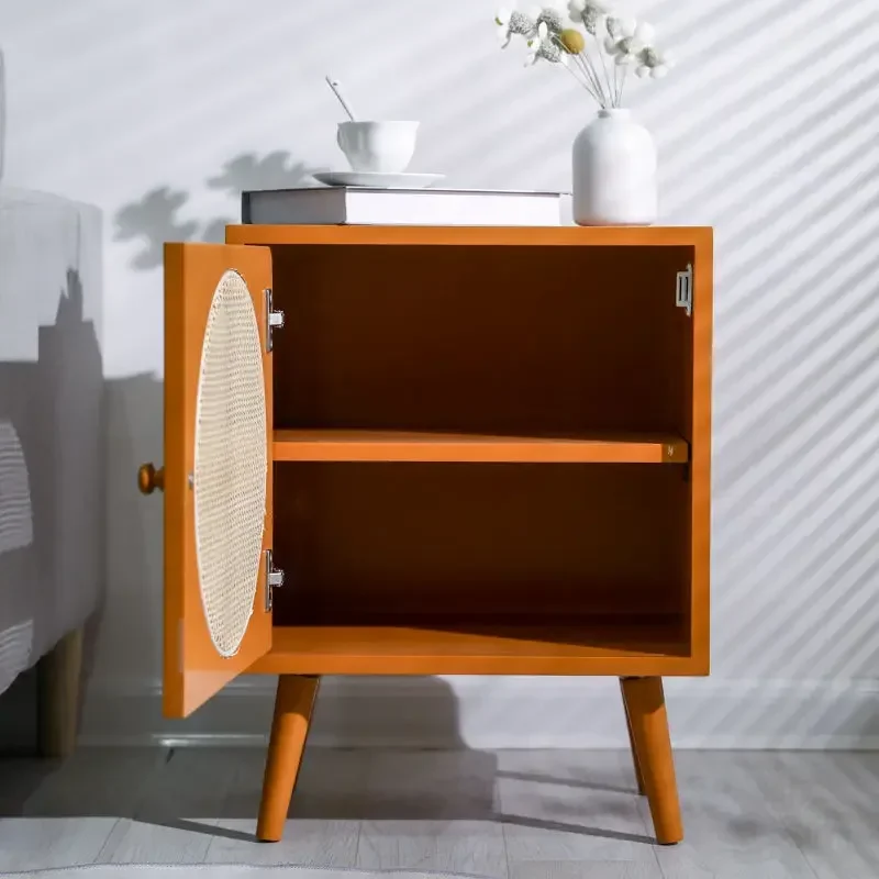 Room Bedroom Bedside Table Rattan Bedside Cabinet Storage Wood Cabinet for Homestay Hotel Home