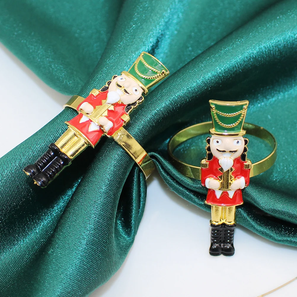 4 Pcs Napkin Buckle for Hotel Adornment Table Christmas Metal Nutcracker Shaped Holder Home Restaurant Serviette Buckles