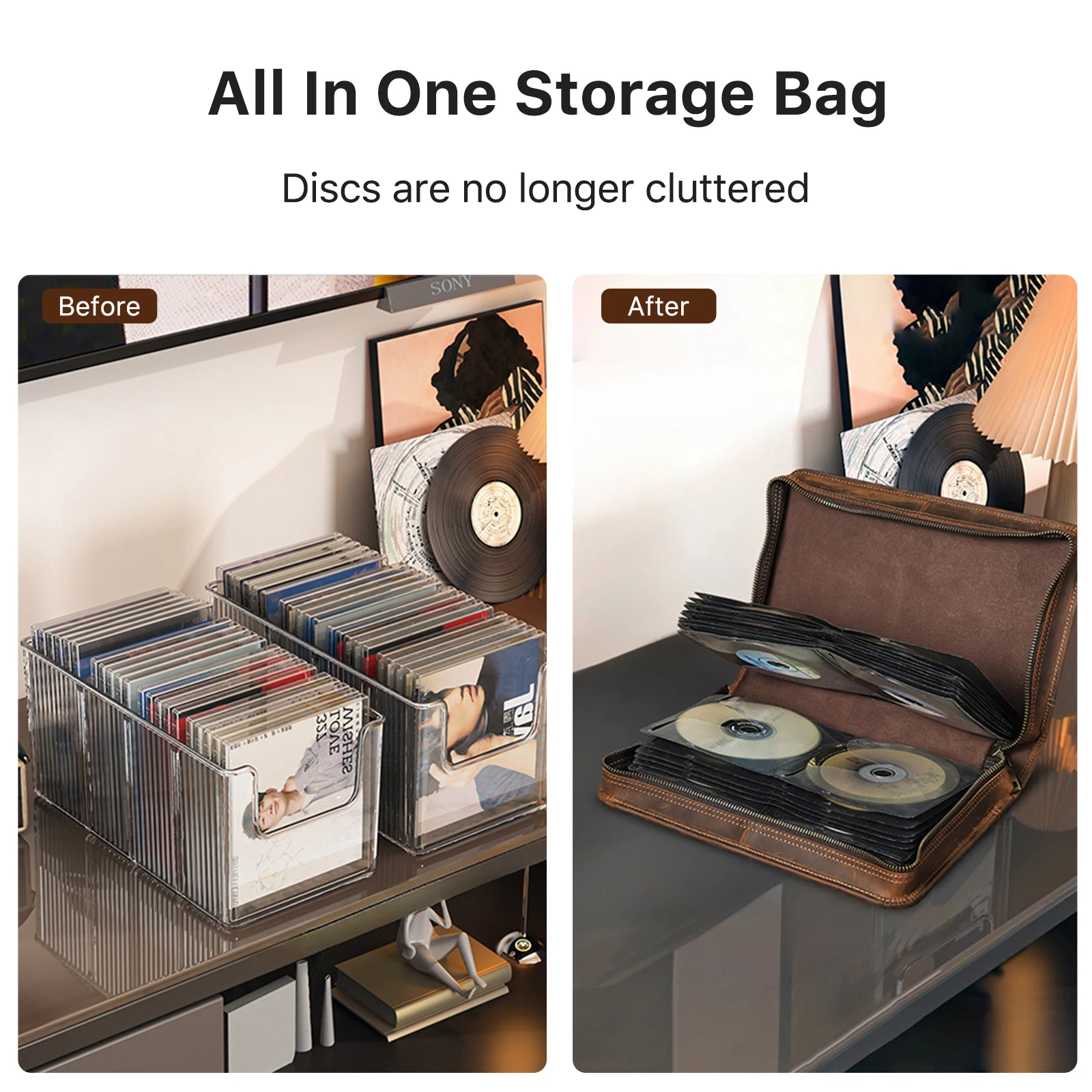 Genuine Leather Large Capacity Zipper CD DVD Wallet Holder Bag 80