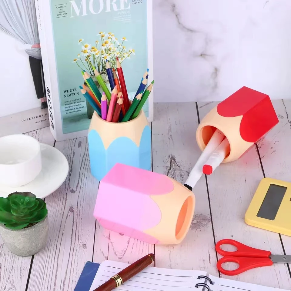 Creative Pen Vase Pencil Pot Makeup Brush Holder Stationery Desk Tidy Plastic Desk Organizer Container School Office Supplies