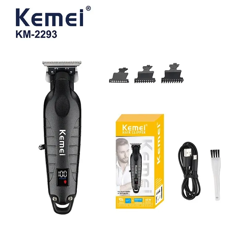 Kemei 2293 Barber Cordless Hair Trimmer 0mm Zero Gapped Carving Clipper Detailer Professional Electric Finish Cutting Machine