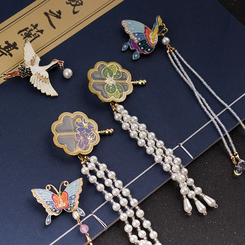 

Ancient Style Brooch Corsage Vintage Butterfly Overlapping-Weight Badge Hanfu Tassel Accessories Children's Ornaments