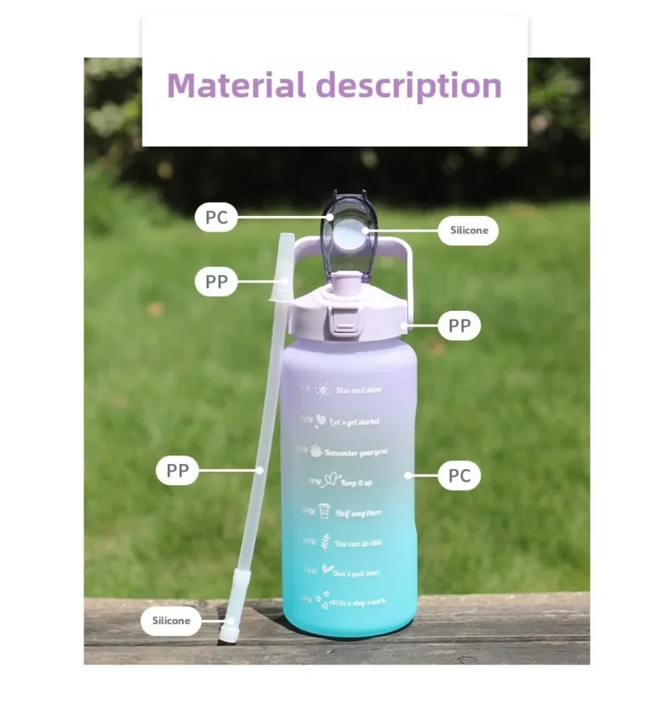 2000ml Large Capacity Plastic Water Bottle Frosted Gradient Water Bottle Outdoor Sports and Fitness Portable Water Kettles