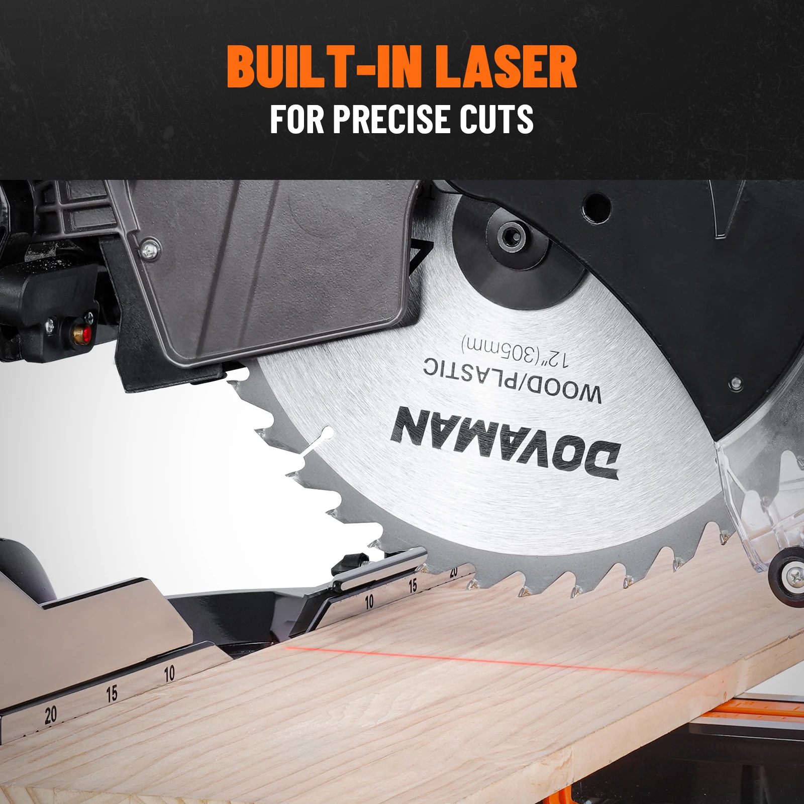 DOVAMAN 12-In Dual-Bevel Sliding Miter Saw 3800RPM 4.2x13in Cut Laser Guide 0-45&deg; Bevel/Miter 9 Stops 15A Corded electric saw