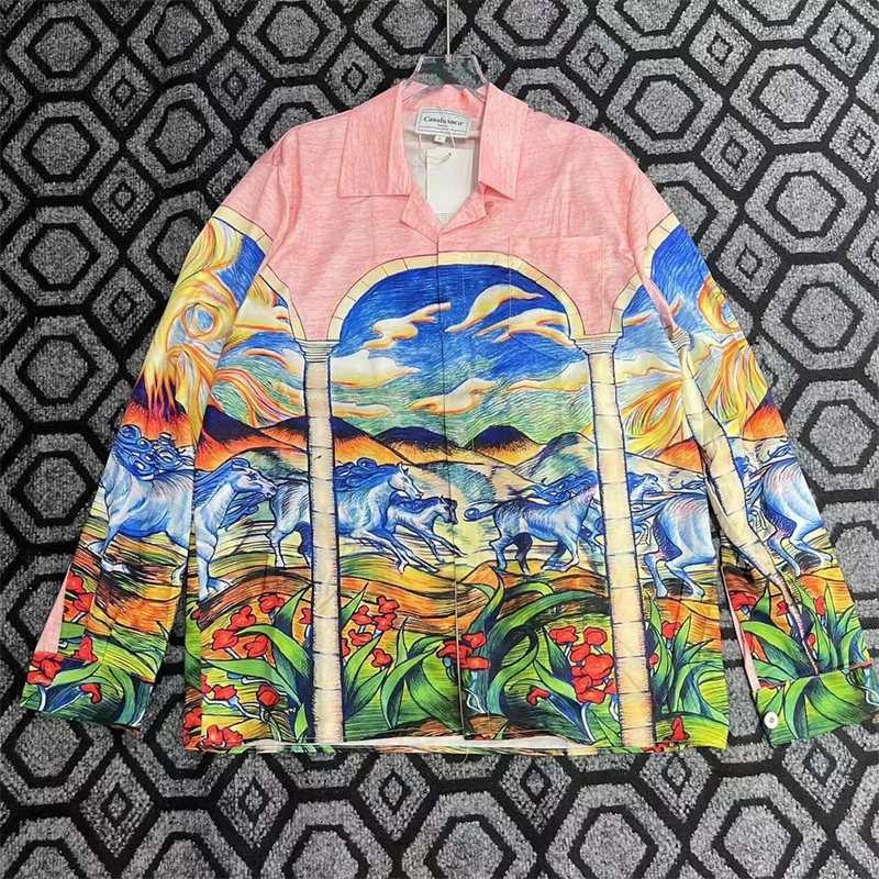 

New Silk Casablanca Shirt Men Women Colorful Horse Swarm Pattern Hawaii Beach Shirts y2k