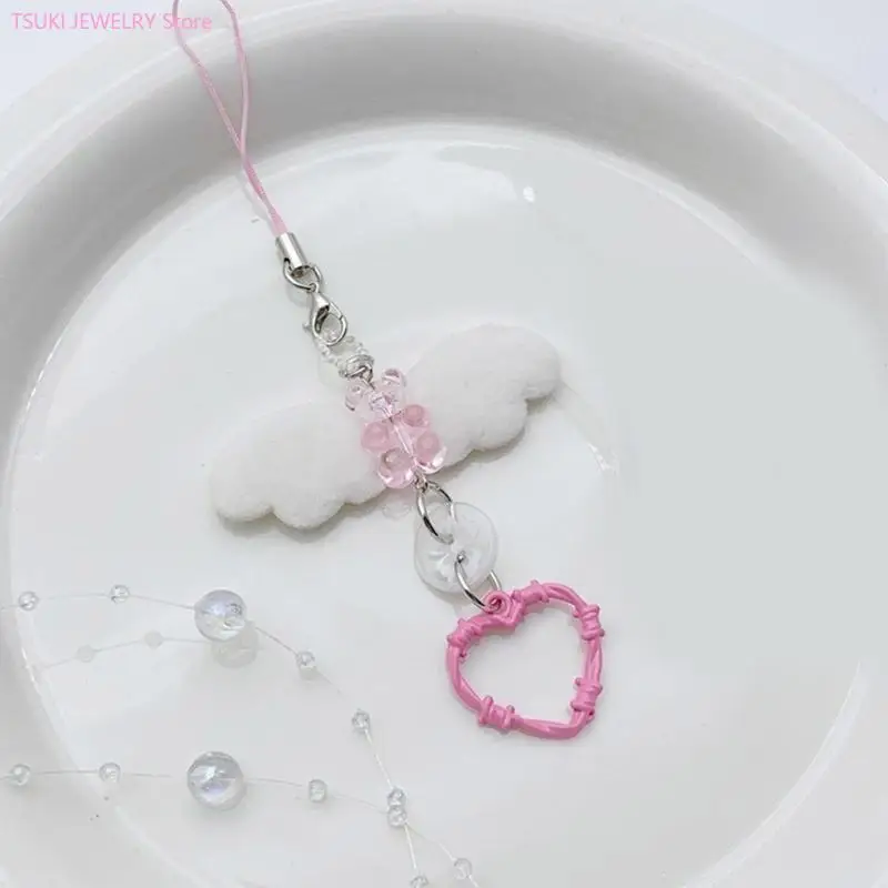 62Ke Bow Handy Lanyard Bowknot Heart Anhänger Telefonkette Zubehör Dekoration – Detail 8