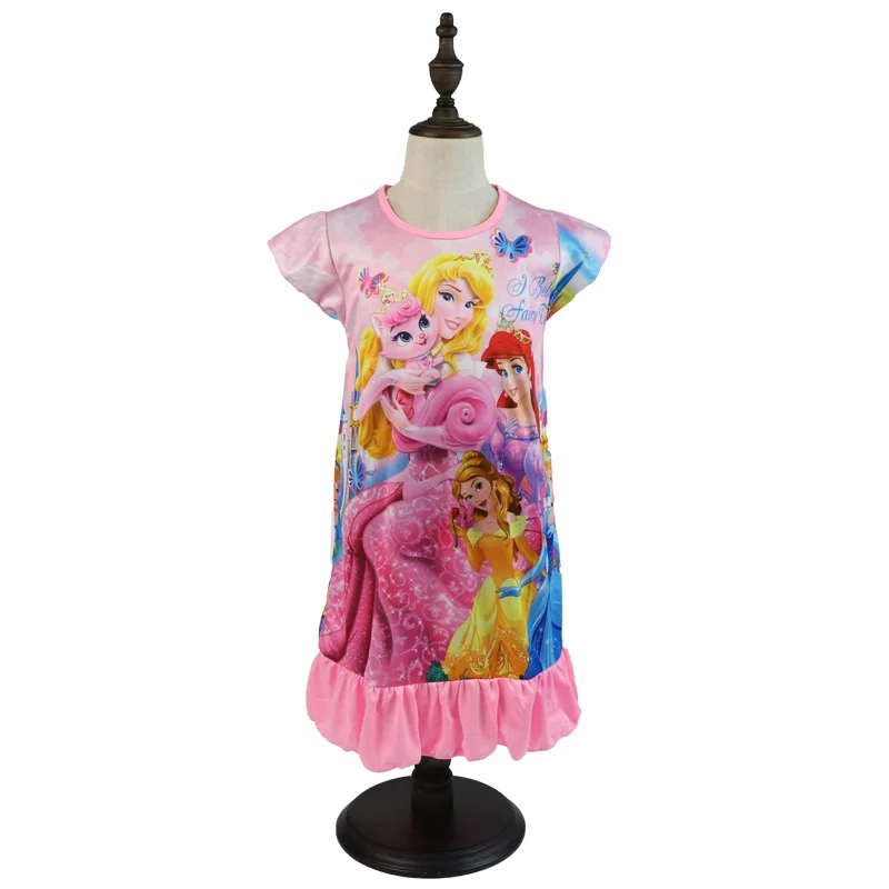 Disney Mermaid Dress Girls Nightdress Clothes Cartoon Pajamas Children's Clothing Short-sleeved Pajamas Dress Kids Family Wear pajama sets cute	