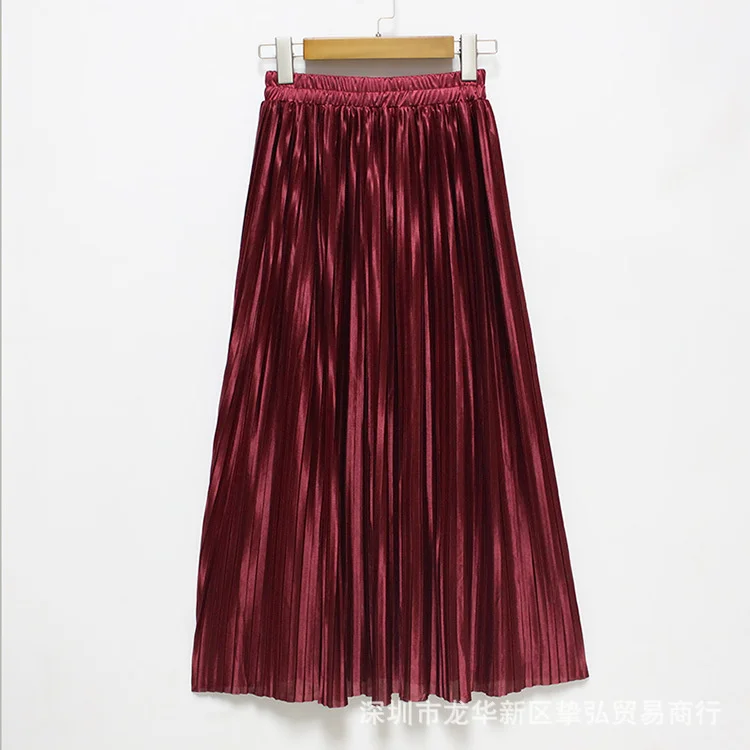 

Модные осенне-зимние юбки, женские металлические однотонные плиссированные юбки с эластичным поясом