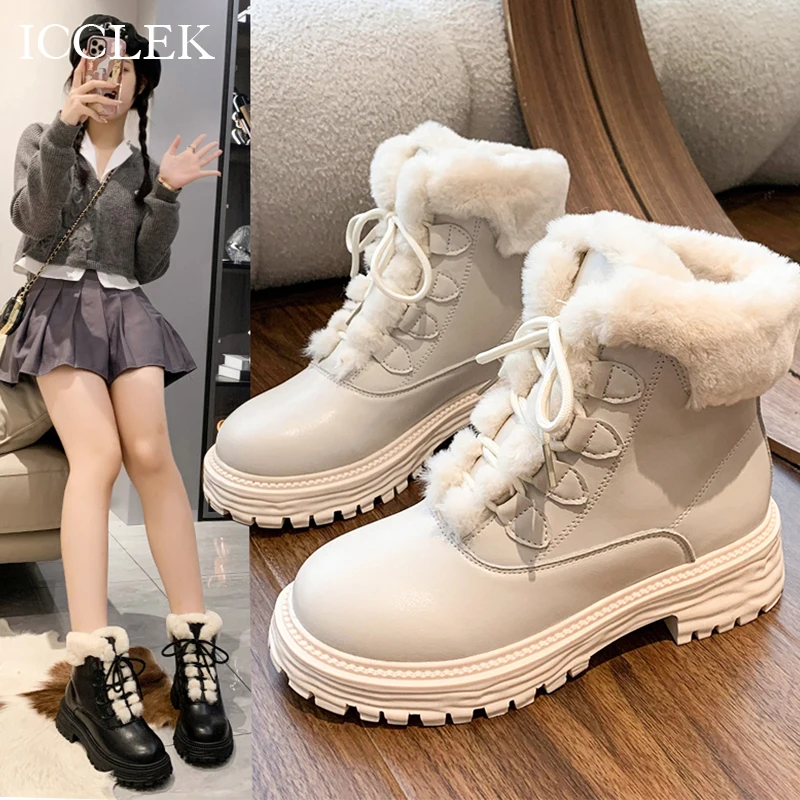 

New Short-tube Cotton Shoes Women's Shoes Plus Velvet Thick Snow Boots Winter Warm And Cold-resistant Martin Boots White Black