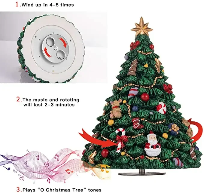 Christmas Tree Doll Music Box for Children, Desktop Mechanic Rotating Drama, Home Decoration Gifts, Resin