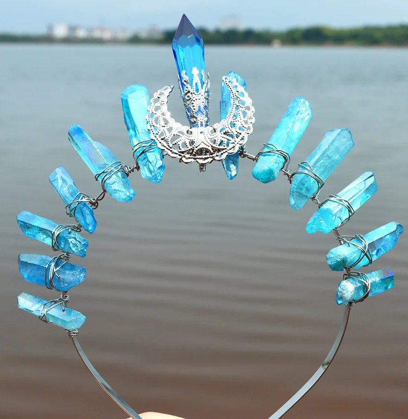 Goede Aanwezig Heks Maan Accessoires Galvaniseren Veelkleurige Crystal Crown Handgemaakte Bruids Haar Band Haar Accessoires