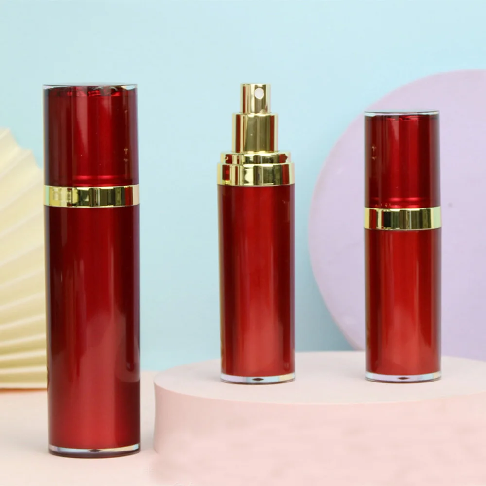 30ml&50ml Capacity Cylinder shape Wine red color Acrylic material Refillable Spray Perfume bottle with sprayer pump leather repair and care restoration cream wine red color change leather painting for car sofa clothes bags shoes 30ml