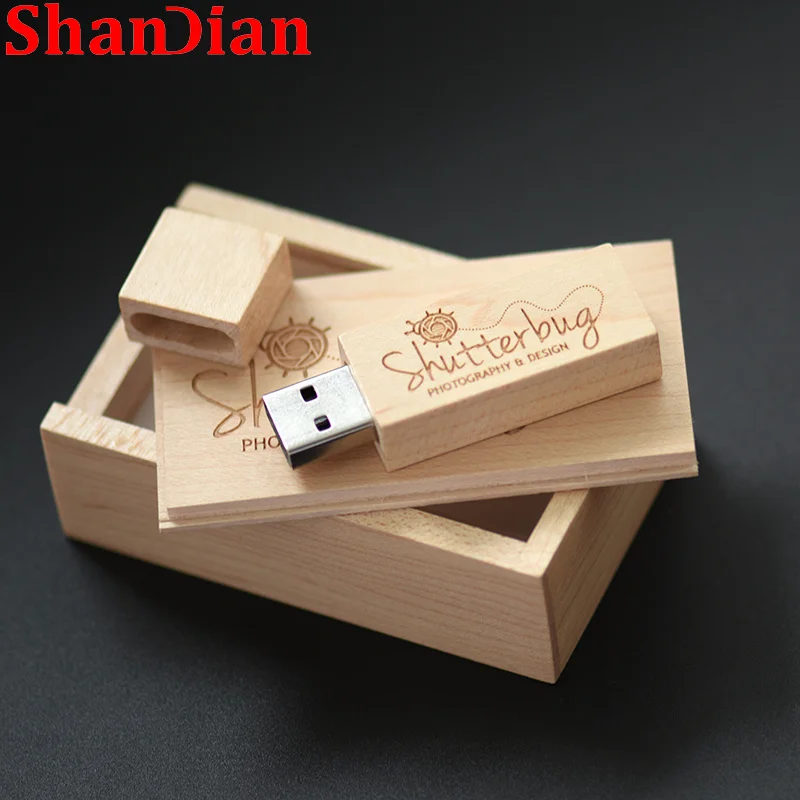Livre Logotipo Personalizado Fotografia de Madeira Usb 2.0 gb Pen Drives Flash Drive 32 64gb Memory Stick de 128gb Caixa de Presentes de Casamento 10 Peças Lote Pen drive USB - Imagem 6