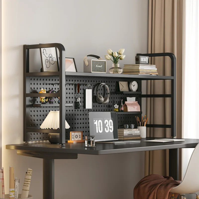 Storage Rack Table Hole Board Wrought Iron Bookshelf Desk Shelving Dormitory Tiered Storage Rack Student Bookcase Computer Wire-wrap Board