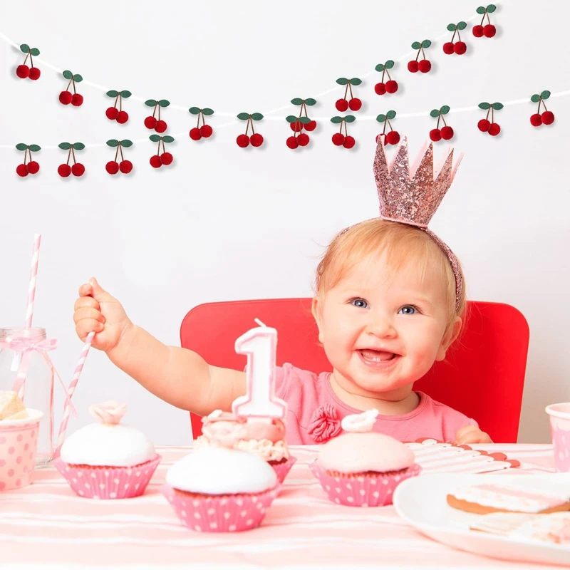 Pompom Kugeln Kirsche Girlande Kinder Mädchen Geburtstag Party Banner DIY Obst Wand Hängende Dekoration Weihnachten Baby Dusche Wohnkultur – Detail 1