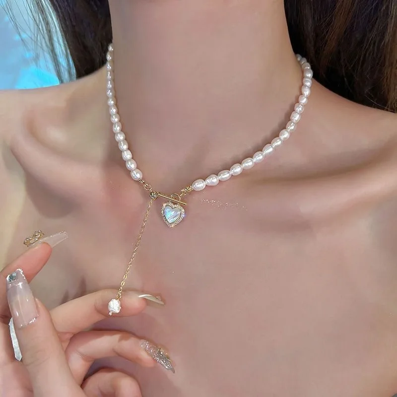 [HAESOOL] 韓国アクセ☆925silver☆Pearl heart drop Necklace Double Heart Silver Drop Pearl Pendant – Borneo Pearls