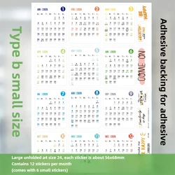 Colorful Decorative Calendar Stickers for DIY Scrapbooking & Kids' Stationery (Small B 2026)