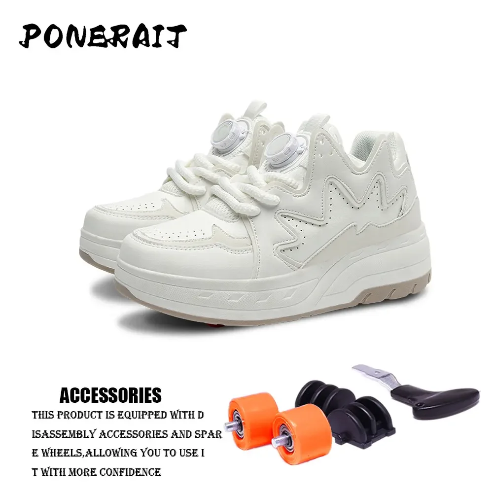 Girls 2-wheel High-top Roller Shoes Fashion Parkour Sneakers With Wheels Women's Retractable Dual-purpose Skates Sports Shoes