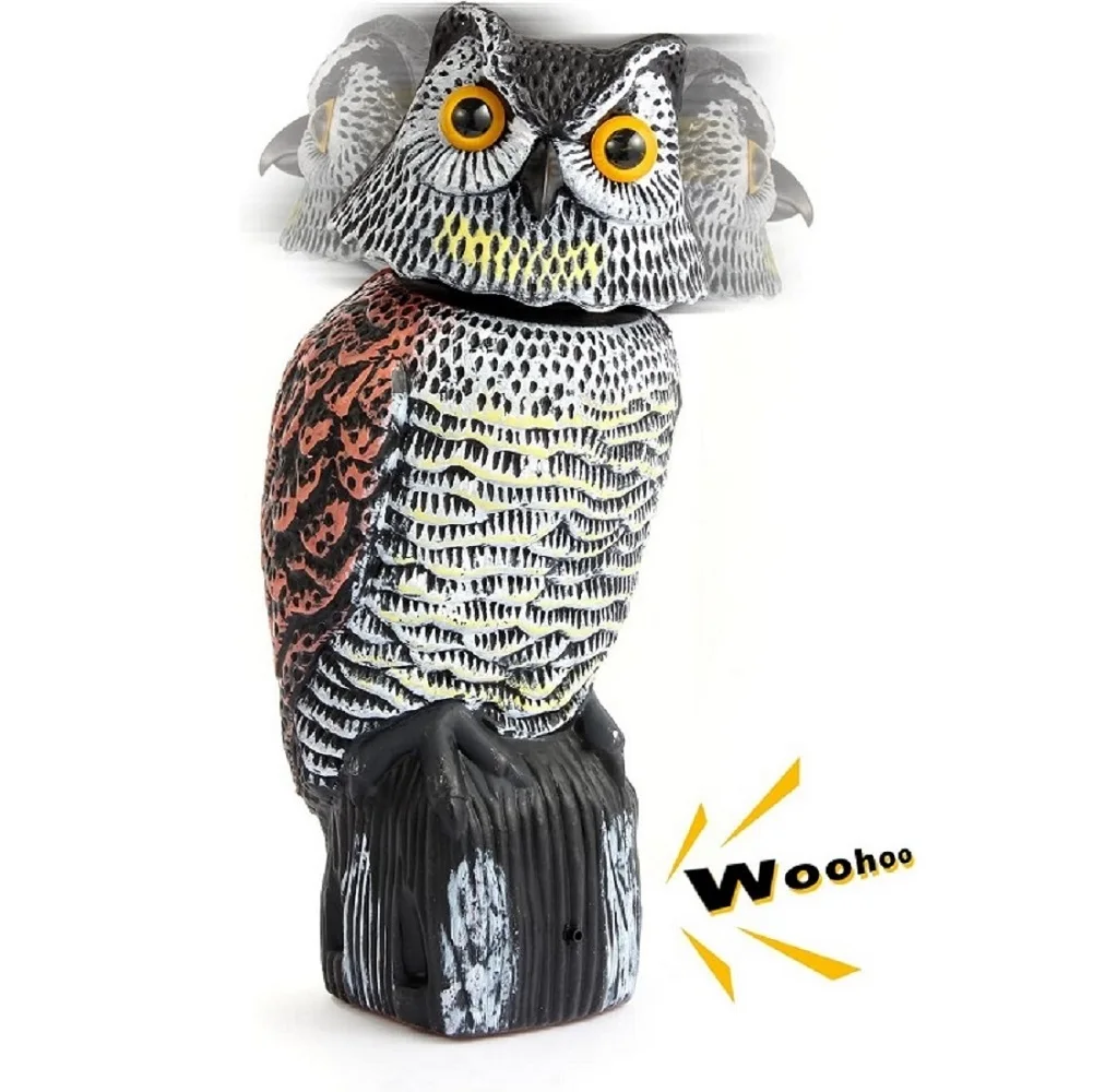 

Fake Owl Decoy Plastic Owl Scarecrow Sculpture with Rotating Head and Sound for Garden Yard Bird Repellent Outdoor