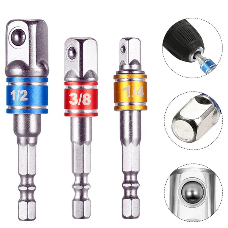 

3pcs Drill Socket Adapter Impact Drill Extension Drill Bits Bar Socket Adapter 1/4 3/8 1/2" Size Hex Shank Square Head Drill Bit