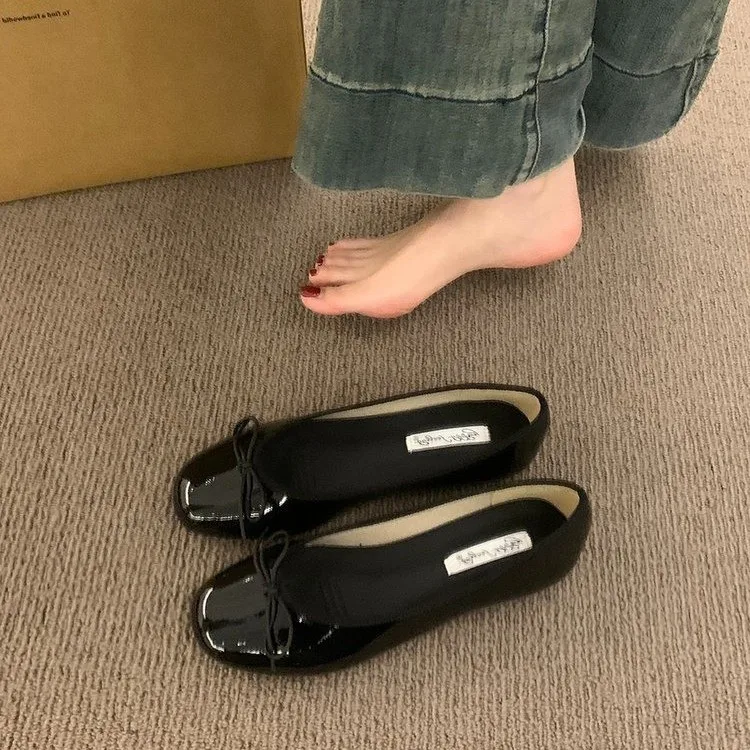 Spring Butterfly-knot Women Ballet Flats Shallow Slip On Casual Soft Sole Women's Leather Shoes 2025