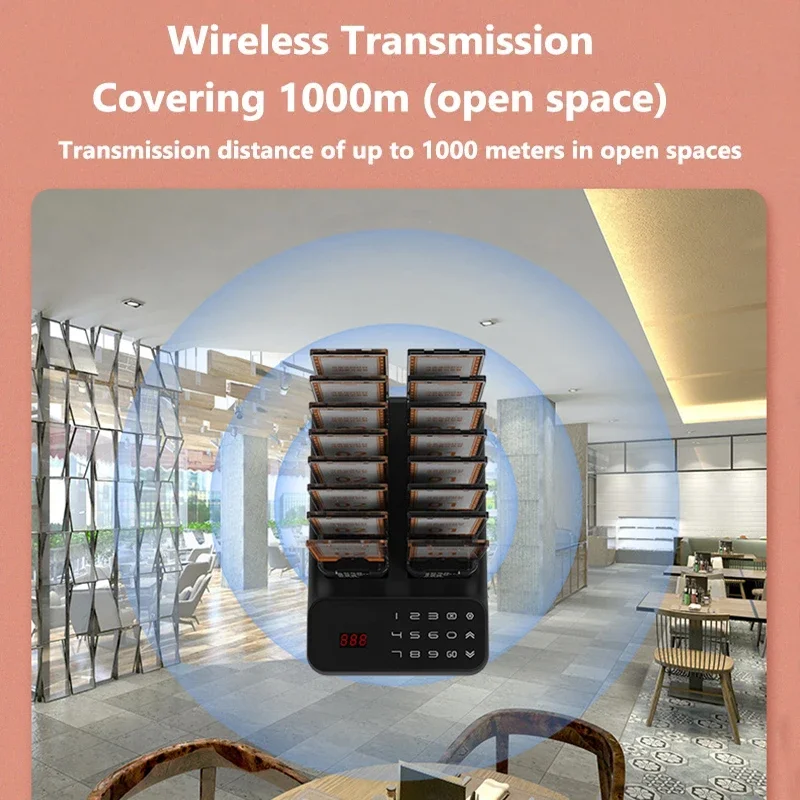 Wireless Restaurant Pager,Pager for Restaurant,Waterproof Touch Keyboard, Flash Vibrator Modes,16 Pagers for Brasserie,Grill Bar