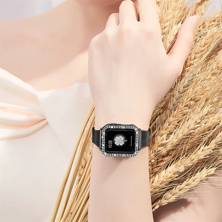 Diamond Bling Tempered Glass Cover for Apple Watch - Screen Protector & Bumper Case