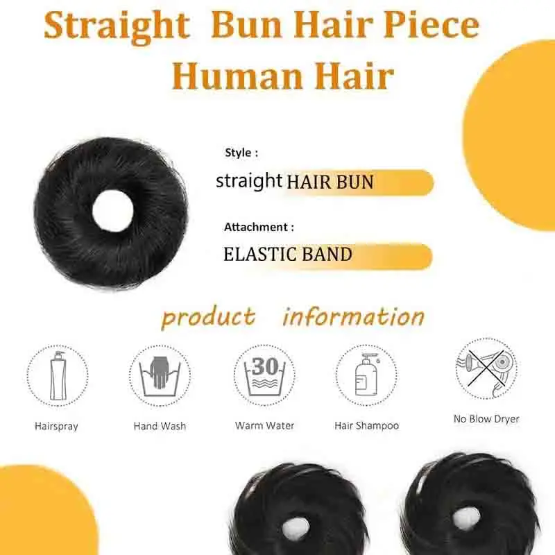 Straight Human Hair Bun for Women Human Hair Chignon in Black Versatile Styling Accessory for Everyday or Special Occasions