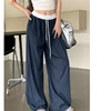 New Women's Wide Leg Elastic Waist Casual Pants Summer Texture Drapey Straight Floor-Length Pants Versatile Trendy