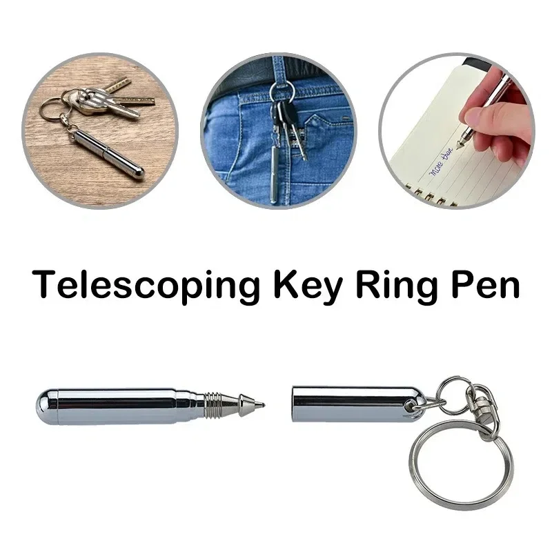 Keychain Tool Portable Mini Key Ring Stainless Steel Telescopic Pen Telescoping Ballpoint Pens Outdoor Sports Camping Supplies